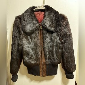 Vintage Brown Fur Bomber Jacket